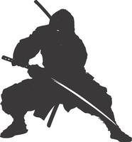 AI generated silhouette ninja assassin black color only full body vector