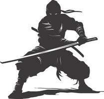 AI generated silhouette ninja assassin black color only full body vector