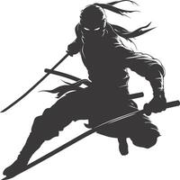 AI generated silhouette ninja assassin black color only full body vector