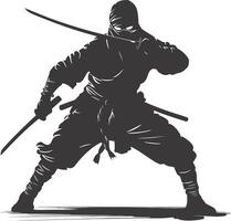AI generated silhouette ninja assassin black color only full body vector