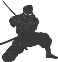 AI generated silhouette ninja assassin black color only full body vector