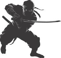 AI generated silhouette ninja assassin black color only full body vector