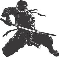 AI generated silhouette ninja assassin black color only full body vector