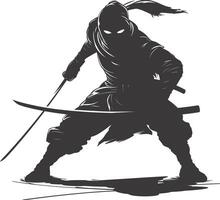 AI generated silhouette ninja assassin black color only full body vector