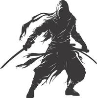 AI generated silhouette ninja assassin black color only full body vector