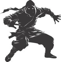 AI generated silhouette ninja assassin black color only full body vector