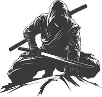 AI generated silhouette ninja assassin black color only full body vector