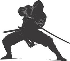 AI generated silhouette ninja assassin black color only full body vector