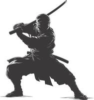 AI generated silhouette ninja assassin black color only full body vector