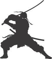 AI generated silhouette ninja assassin black color only full body vector