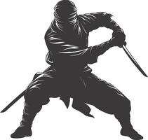 AI generated silhouette ninja assassin black color only full body vector