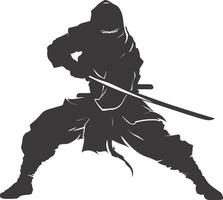 AI generated silhouette ninja assassin black color only full body vector