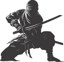 AI generated silhouette ninja assassin black color only full body vector