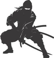 AI generated silhouette ninja assassin black color only full body vector