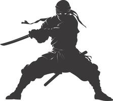 AI generated silhouette ninja assassin black color only full body vector