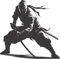 AI generated silhouette ninja assassin black color only full body vector