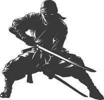 AI generated silhouette ninja assassin black color only full body vector