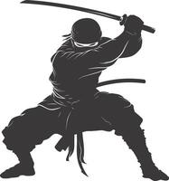 AI generated silhouette ninja assassin black color only full body vector