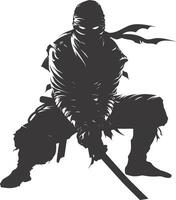 AI generated silhouette ninja assassin black color only full body vector