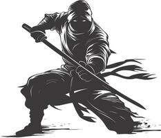 AI generated silhouette ninja assassin black color only full body vector