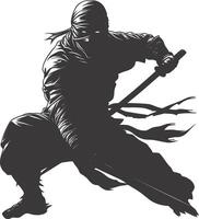 AI generated silhouette ninja assassin black color only full body vector