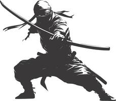 AI generated silhouette ninja assassin black color only full body vector