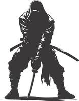 AI generated silhouette ninja assassin black color only full body vector