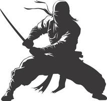 AI generated silhouette ninja assassin black color only full body vector