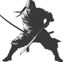 AI generated silhouette ninja assassin black color only full body vector