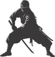 AI generated silhouette ninja assassin black color only full body vector