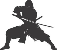 AI generated silhouette ninja assassin black color only full body vector