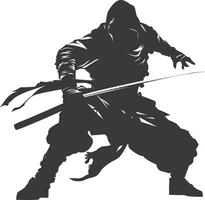 AI generated silhouette ninja assassin black color only full body vector