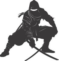 AI generated silhouette ninja assassin black color only full body vector