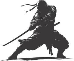 AI generated silhouette ninja assassin black color only full body vector