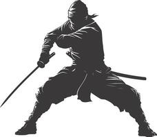 AI generated silhouette ninja assassin black color only full body vector