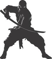 AI generated silhouette ninja assassin black color only full body vector