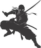 AI generated silhouette ninja assassin black color only full body vector