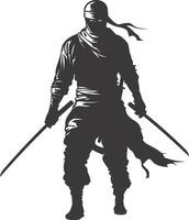 AI generated silhouette ninja assassin black color only full body vector