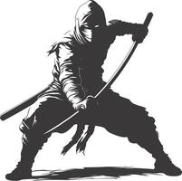 AI generated silhouette ninja assassin black color only full body vector