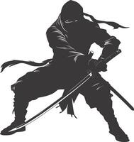 AI generated silhouette ninja assassin black color only full body vector