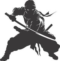 AI generated silhouette ninja assassin black color only full body vector