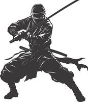 AI generated silhouette ninja assassin black color only full body vector