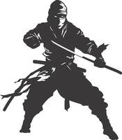 AI generated silhouette ninja assassin black color only full body vector