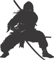 AI generated silhouette ninja assassin black color only full body vector