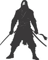 AI generated silhouette ninja assassin black color only full body vector