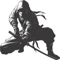 AI generated silhouette ninja assassin black color only full body vector