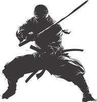 AI generated silhouette ninja assassin black color only full body vector