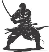 AI generated silhouette ninja assassin black color only full body vector