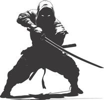 AI generated silhouette ninja assassin black color only full body vector