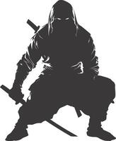 AI generated silhouette ninja assassin black color only full body vector